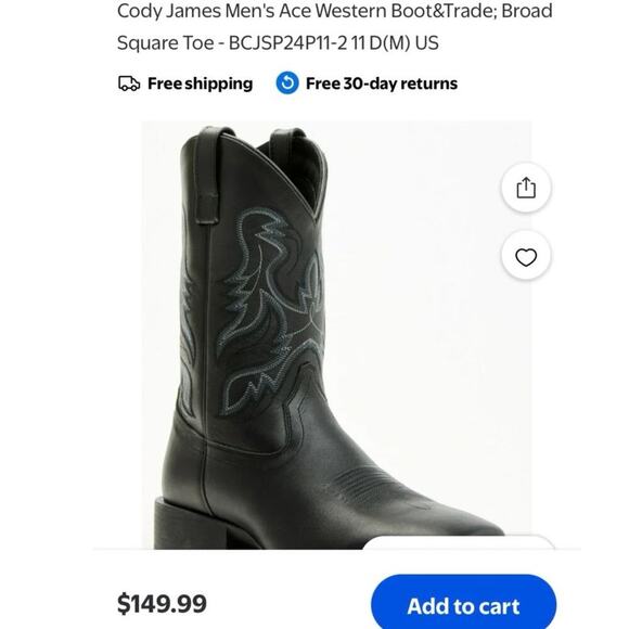 Cody James Ace Black Western Cowboy Boots Men’s 11D Broad Square Toe NEW/NWT - Picture 15 of 15